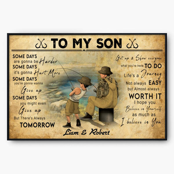 Custom Personalized Fishing Poster, Canvas with custom Name Appearance & Landscape, Vintage Style, Fishing Gifts For Kids, To My Son  NNH0225B02SA2