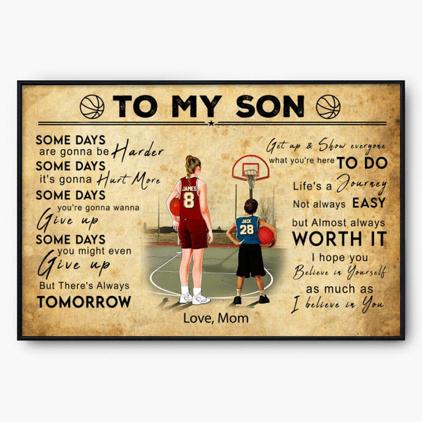 Custom Personalized To My Son Motivational Basketball Poster, Canvas with custom Name, Number, Appearance & Landscape, Vintage Style, To My Son, Gifts For Daughter NTB0307B01DP
