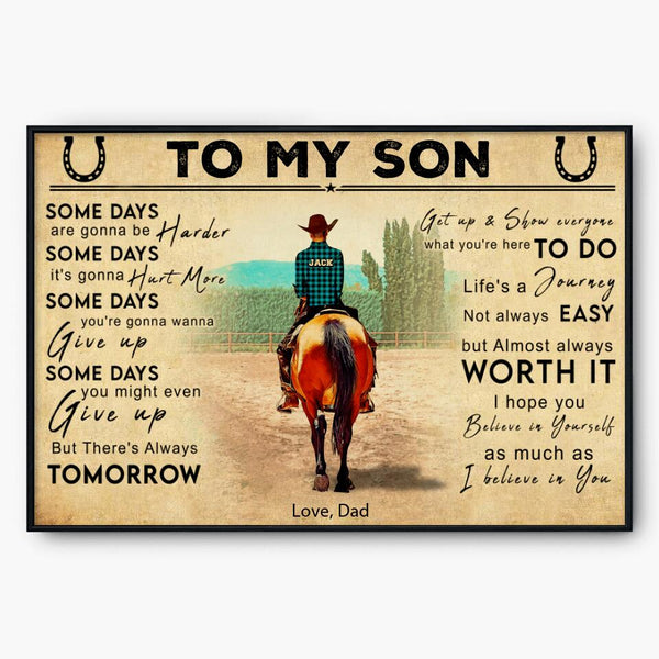 Custom Personalized Horse Poster, Canvas, Vintage Style, Poster To My Son Horse, Riding Horse Gifts For Kid, Gifts For Daughter Riding Horse With Custom Name Appearance & Landscape NTT0801B01DA