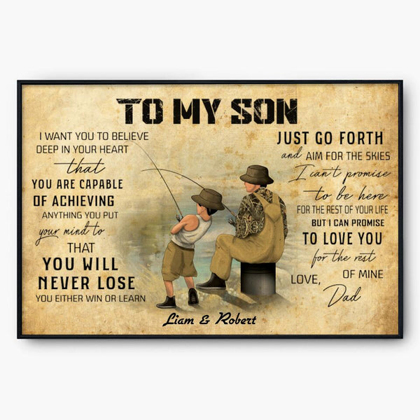 Custom Personalized Fishing Poster, Canvas with custom Name Appearance & Landscape, Vintage Style, Fishing Gifts For Kids, To My Son  NNH0225B02SA3