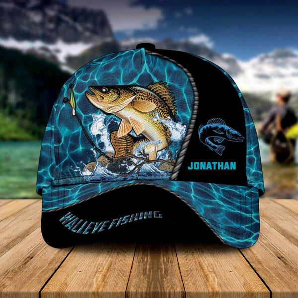 Custom Personalized Walleye Cap with custom Name, Fish Aholic Water Blue NNH0217B01SA1