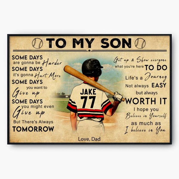 Custom Personalized To My Son Baseball Poster, Canvas, Vintage Style, Baseball Gifts, Baseball Poster, Baseball Room Decor With Custom Name, Number & Appearance LMD0805B01DA