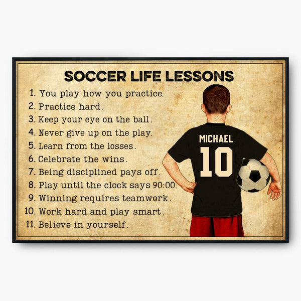 Custom Personalized Motivational Soccer Life Lessons Poster, Canvas with custom Name, Number & Appearance, Vintage Style, Sport Gifts For Son NTB0319B01DP