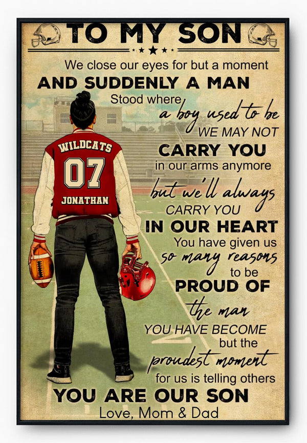 Custom Personalized Football Poster, Canvas, Vintage Style, Sport Gifts For Son, Football Lover Gifts, Personalized Football Gifts, Gift For A Football Player With Custom Name, Number & Appearance LTL0822B01DA