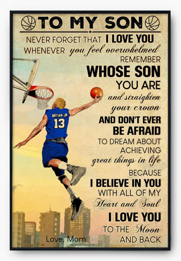 Custom Personalized Basketball Poster, Canvas, Vintage Style, Sport Gifts For Son, Gifts For Basketball Son, Personalized Basketball Gifts, Gift For A Basketball Player With Custom Name, Number & Appearance NTT0825B02DA