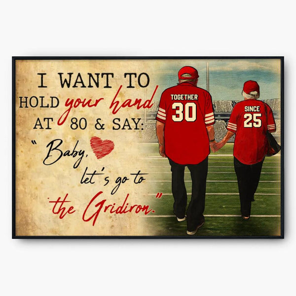 Custom Personalized Football Poster, Canvas, Vintage Style, Football Lover Gifts, Gifts For Him, I Want To Hold Your Hand At 80 With Custom Name, Number & Appearance LTL0819B01DA