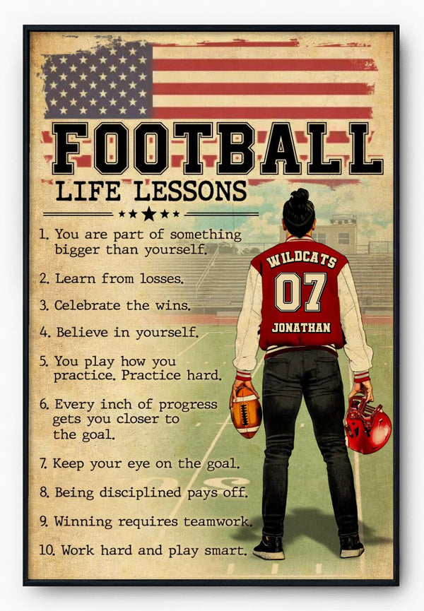 Custom Personalized Football Poster, Canvas, Gift For Football Players, Vintage Style, Sport Gifts For Son, Football Lover Gifts, Personalized Football Gifts,  With Custom Name, Number & Appearance LTL0912B01DA