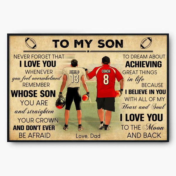 Custom Personalized Football Poster, Canvas, Gift For Football Players, Vintage Style, Sport Gifts For Son, Gifts For Football Son, Football Lover Gifts, Personalized Football Gifts With Custom Name, Number & Appearance NTT0824B01DA
