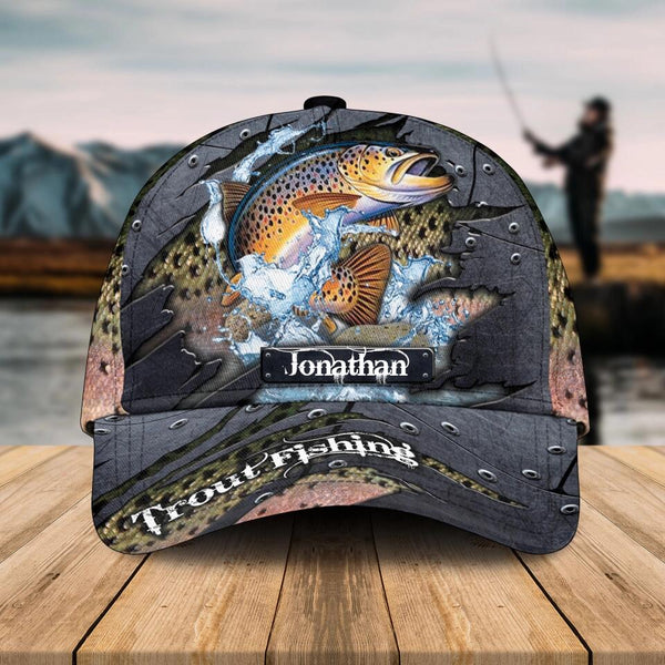 Custom Personalized Trout Fishing Cap with custom Name, Fish Aholic Fish Scales Green NNH0210B01SA02