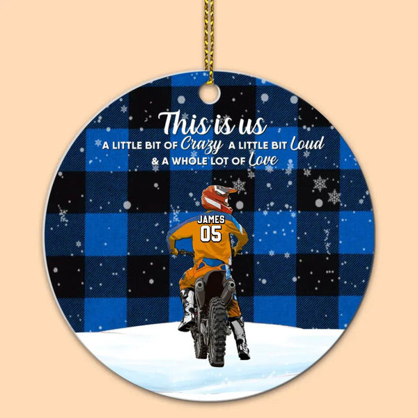 Custom Personalized Motocross Aluminum Circle Ornament, Dirt Bike Gifts For Son, Christmas Gift For Son, Life Is Better With Family With Custom Name, Number, Appearance & Landscape LTL1012O59DA
