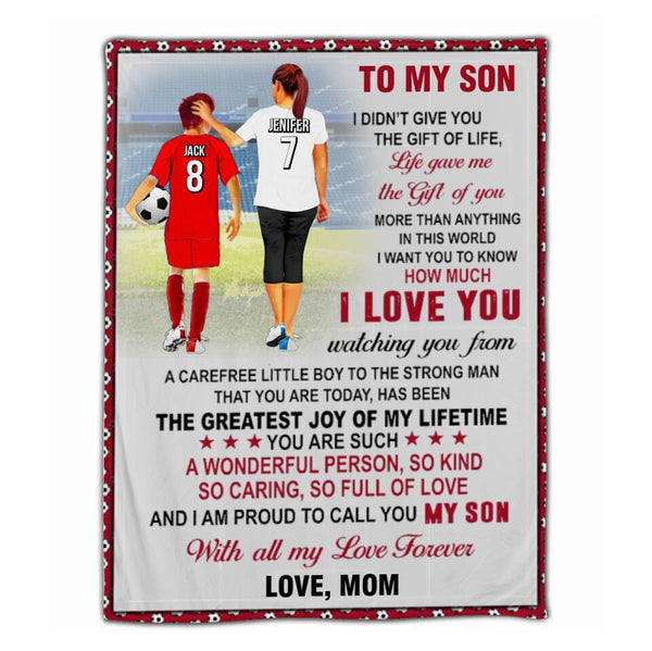 Custom Personalized Soccer Blanket, Soccer Gift, Gifts For Soccer Players, Sport Gifts For Son, Soccer Lover Gifts With Custom Name, Number, Appearance & Background LMD1013B03DA