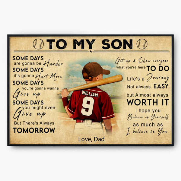 Custom Personalized To My Son Baseball Poster, Canvas with custom Name, Number, Appearance & Landscape, Vintage Style, Sport Gifts For Son, Baseball Poster, Baseball Room Decor, Baseball Wall Decor, Baseball Poster Ideas NTB0405B01DP