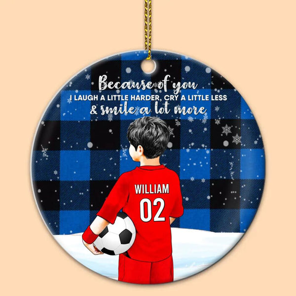 Custom Personalized Soccer Ceramic Circle Ornament, Gift For Soccer Players, Christmas Gift For Son, Life Is Better With Family With Custom Name, Number, Appearance & Landscape LTL1011O38DA