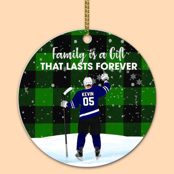Custom Personalized Ice Hockey Aluminum Circle Ornament, Gift For Hockey Players, Christmas Gift For Son, Life Is Better With Family With Custom Name, Number, Appearance & Landscape LTL1011O54DA
