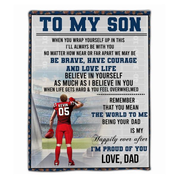 Custom Personalized Football Blanket,  Football Gift, Gifts For Football Players, Sport Gifts For Son, Football Lover Gifts With Custom Name, Number, Appearance & Background LMD1025B21DA