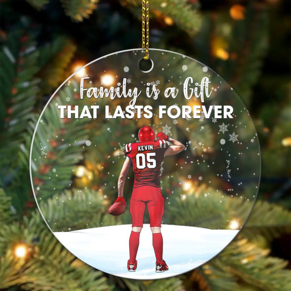 Custom Personalized Football Acrylic Circle Ornament, Gift For Football Players, Christmas Gift For Son, Life Is Better With Family With Custom Name, Number, Appearance & Landscape LTL1012O42DA