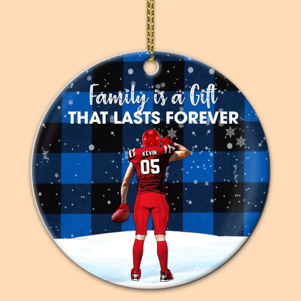 Custom Personalized Football Ceramic Circle Ornament, Gift For Football Players, Christmas Gift For Son, Life Is Better With Family With Custom Name, Number, Appearance & Landscape LTL1012O45DA
