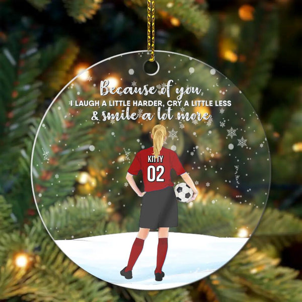 Custom Personalized Soccer Acrylic Circle Ornament, Gift For Soccer Players, Christmas Gift For Daughter, Life Is Better With Family With Custom Name, Number, Appearance & Landscape LTL1012O12DA