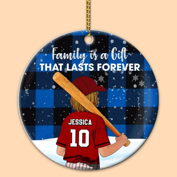 Custom Personalized Softball Ceramic Circle Ornament, Gift For Softball Players, Christmas Gift For Daughter , Life Is Better With Family With Custom Name, Number, Appearance & Landscape LTL1012O30DA