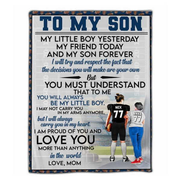 Custom Personalized Football Blanket, Gift For Football Players, Christmas Gift For Son With Custom Name, Number, Appearance & Landscape LMD1025B09DA