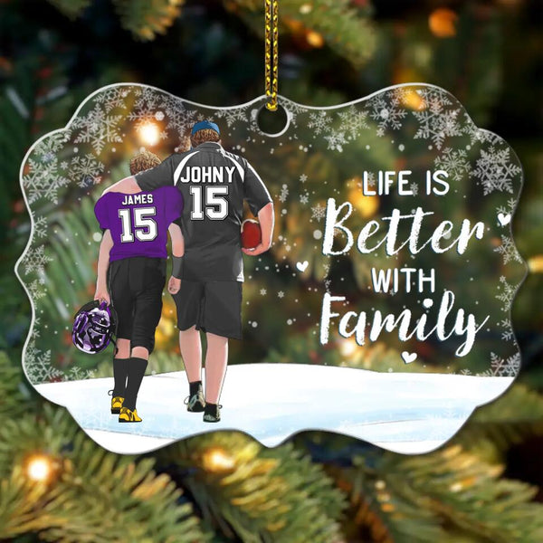 Custom Personalized Football Acrylic Medallion Ornament, Gift For Football Players, Christmas Gift For Son, Life Is Better With Family With Custom Name, Number, Appearance & Landscape LTL1010O07DA