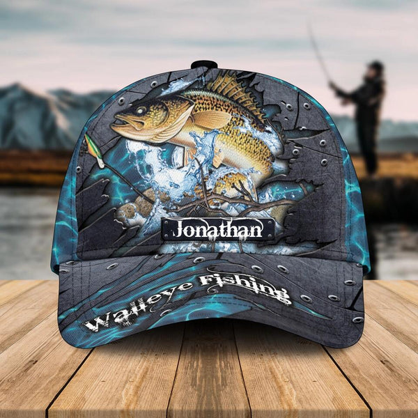 Custom Personalized Walleye Cap with custom Name, Fish Aholic Water Blue NNH0217B01SA