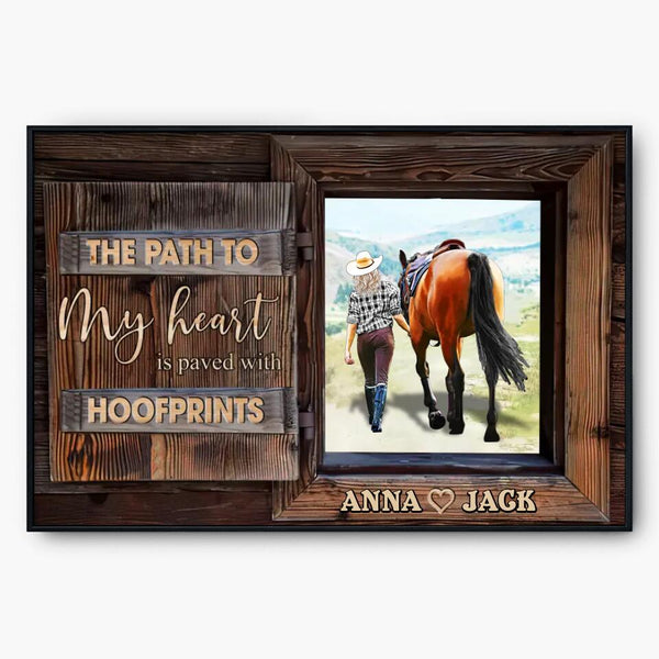 Custom Personalized Horse Poster, Canvas, Vintage Style, Best Gift For Horse Lover, The Path To My Heart Is Paved With Hoofprints, And She Lived Happily Ever After With Custom Name Appearance & Landscape TBN1015B02DA