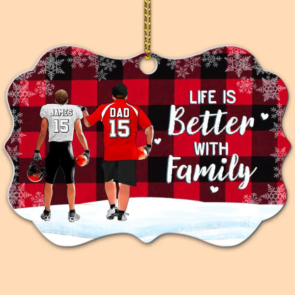Custom Personalized Football Aluminum Medallion Ornament, Gift For Football Players, Christmas Gift For Son, Life Is Better With Family With Custom Name, Number, Appearance & Landscape LTL1012O63DA