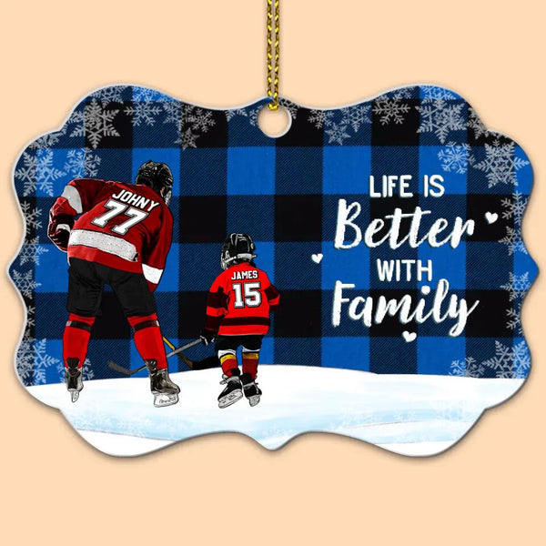 Custom Personalized Ice Hockey Aluminum Medallion Ornament, Gift For Hockey Players, Christmas Gift For Son, Life Is Better With Family With Custom Name, Number, Appearance & Landscape LTL1010O03DA