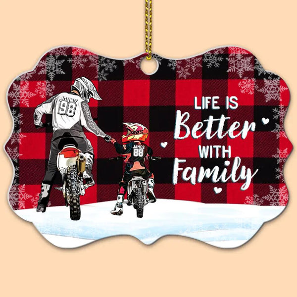Custom Personalized Motocross Aluminum Medallion Ornament, Dirt Bike Gifts For Son, Christmas Gift For Son, Life Is Better With Family With Custom Name, Number, Appearance & Landscape LTL1010O20DA