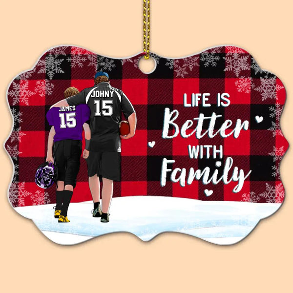 Custom Personalized Football Aluminum Medallion Ornament, Gift For Football Players, Christmas Gift For Son, Life Is Better With Family With Custom Name, Number, Appearance & Landscape LTL1010O08DA