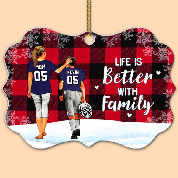 Custom Personalized Football Aluminum Medallion Ornament, Gift For Football Players, Christmas Gift For Son, Life Is Better With Family With Custom Name, Number, Appearance & Landscape LTL1012O48DA