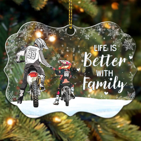 Custom Personalized Motocross Acrylic Medallion Ornament, Dirt Bike Gifts For Son, Christmas Gift For Son, Life Is Better With Family With Custom Name, Number, Appearance & Landscape LTL1010O19DA