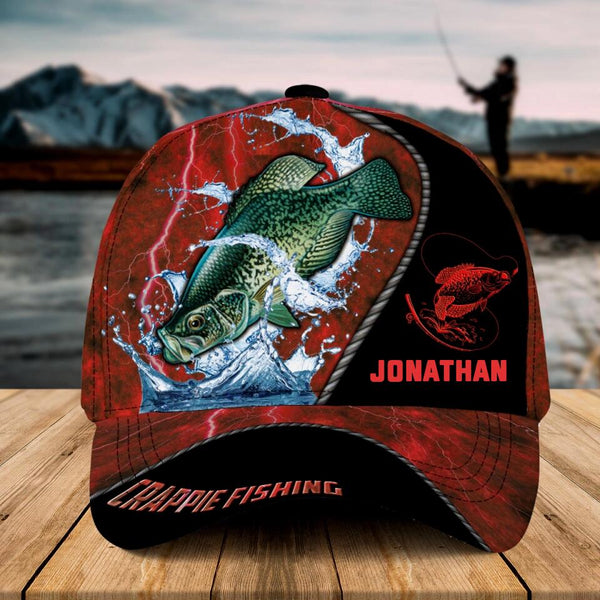 Custom Personalized Crappie Fishing Cap with custom Name, Crappie Fishing With Camo Red Light NNH0209B02SA02