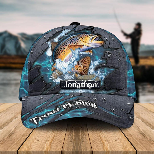 Custom Personalized Trout Fishing Cap with custom Name, Fish Aholic Water Blue NNH0210B01SA02