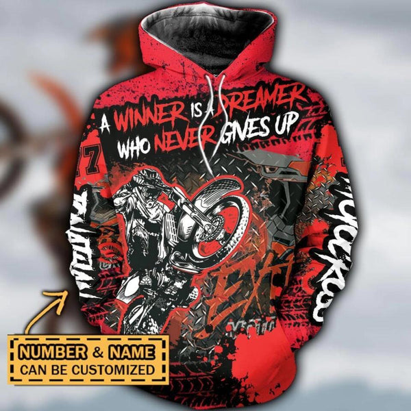 Motocross Name & Number Personalized All Over Print Hoodie Dbq0823A02Dp Red