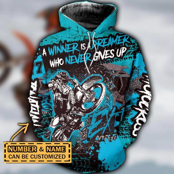 Motocross Name & Number Personalized All Over Print Hoodie Dbq0823A02Dp Blue