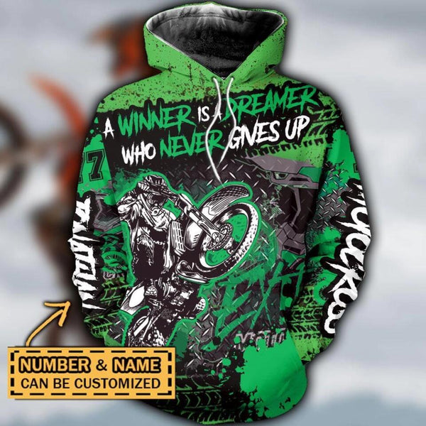 Motocross Name & Number Personalized All Over Print Hoodie Dbq0823A02Dp Green