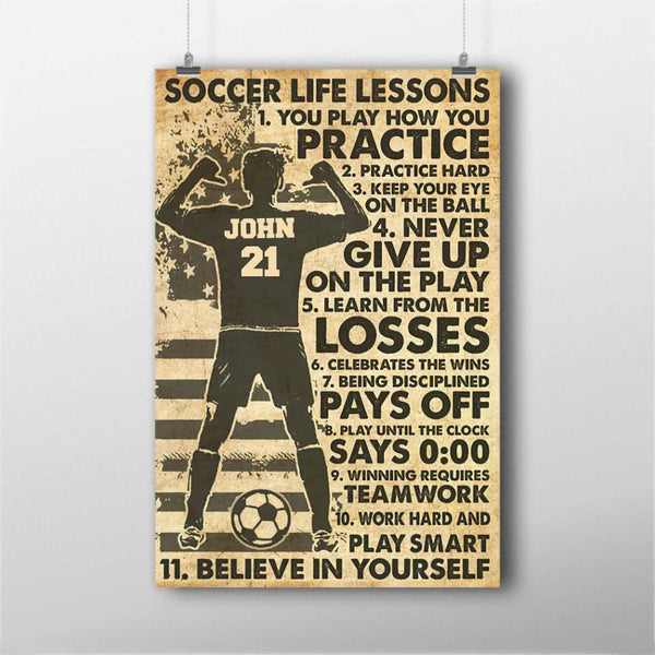 Personalized Soccer Life Lessons Poster, Canvas with custom Name & Number, Vintage Style Gifts NTB0311B08CL