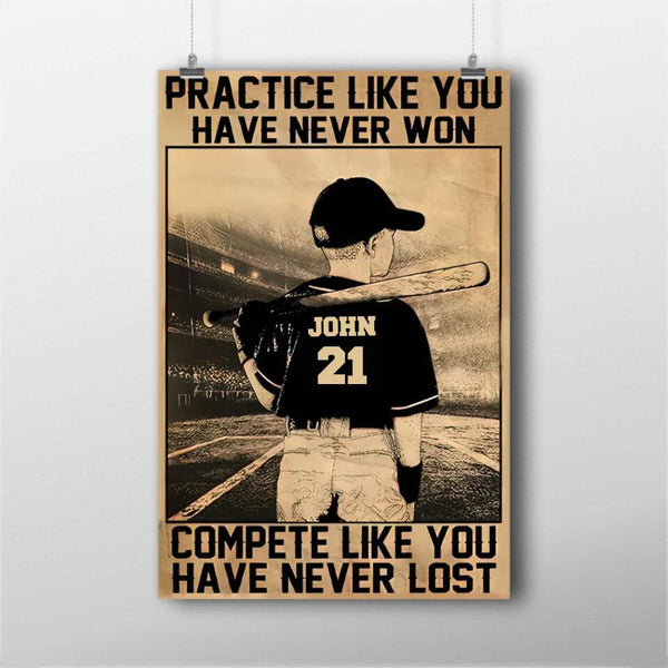 Personalized Baseball Poster, Canvas with custom Name & Number, Vintage Style, Sport Gifts For Son, Baseball Poster, Baseball Room Decor, Baseball Wall Decor, Baseball Poster Ideas NTB0310B13CL
