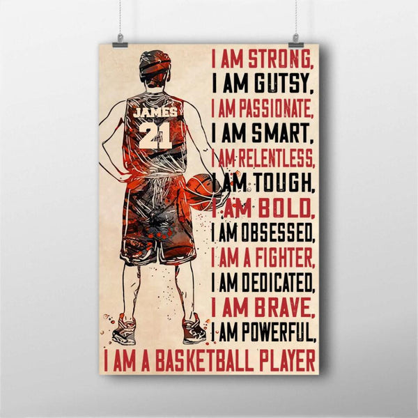 Personalized Basketball Poster, Canvas with custom Name & Number, Vintage Style NTB021905CL