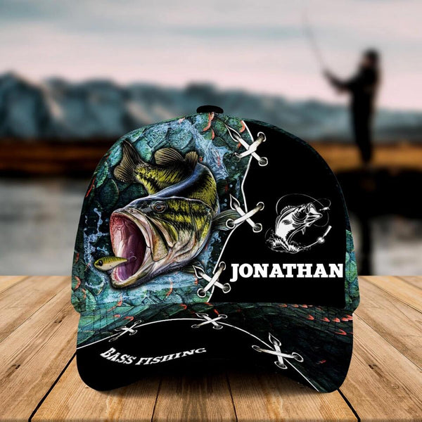 Custom Personalized Bass Fishing Cap with custom Name, Camo Appearance Fish Scales Green NNH0118B01SA