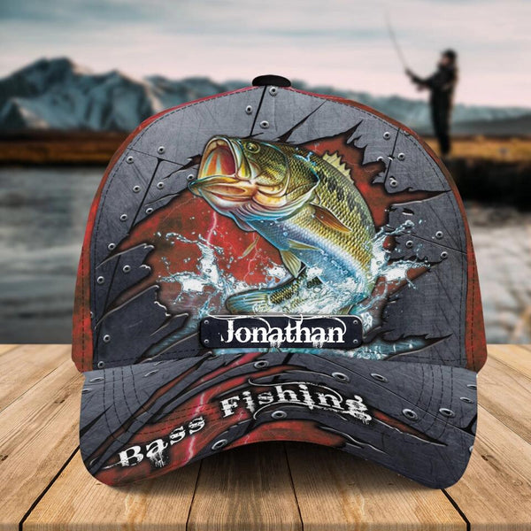 Custom Personalized Bass Fishing Cap with custom Name, Fish Aholic Red Light NNH0210B01SA01