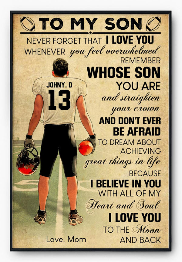 Custom Personalized Football Poster, Canvas, Vintage Style, Sport Gifts For Son, Gifts For Football Son, Football Lover Gifts, Personalized Football Gifts, Gift For A Football Player With Custom Name, Number & Appearance NTT0803B01DA