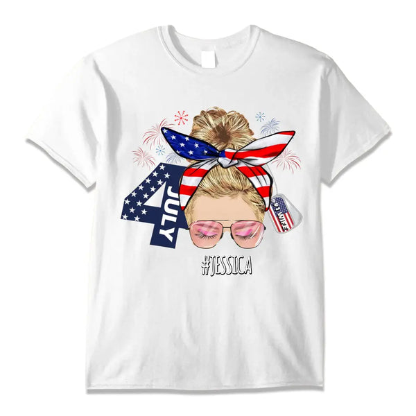 Custom Personalized Military T-Shirt, Personalized Gifts For Army Veteran 'S Wife, Independent Day Gifts For Woman, Girls , Mom,Wife,Personalized T-Shirt For Independent Day With Custom Name & Appearance DPT0410C02DP