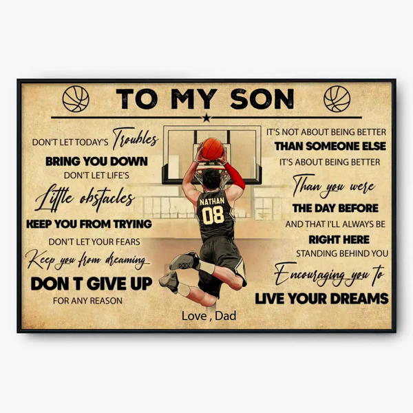 Custom Personalized To My Son Basketball Poster, Canvas With Custom Name, Number & Appearance VTN0419C02SA