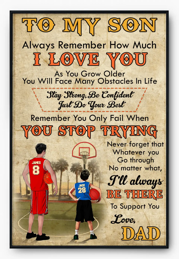 Custom Personalized To My Son Motivational Basketball Poster, Canvas with custom Name, Number, Appearance & Landscape, Vintage Style, Gifts To My Son NTB0216B01DP