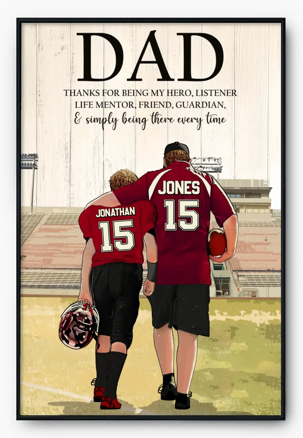 Custom Personalized Thanks For Being My Hero Football Poster, Canvas with custom Name & Appearance, Gifts For Dad, Father, Coach, Football Poster, Football Room Decor, Football Wall Decor, Football Poster Ideas NHT1805C05DP