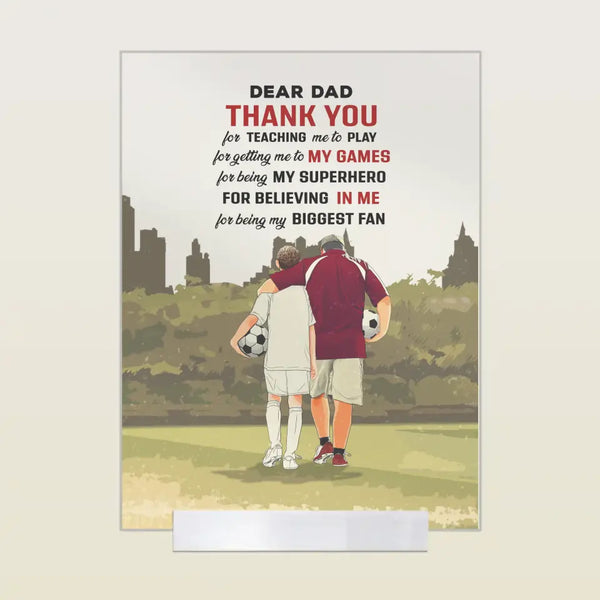 Custom Personalized Dear Dad, Thank You For Teaching Me To Play Soccer Poster, Canvas with custom Name, Number & Appearance, Soccer Gift, Gifts For Soccer Players, Sport Gifts For Son, Soccer Lover Gifts NHT0530C01