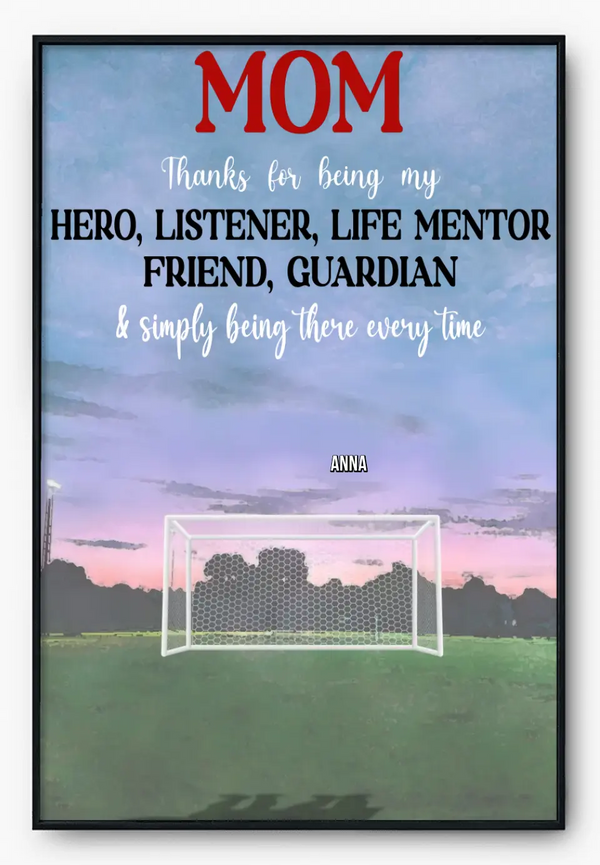 Custom Personalized Soccer Poster, Canvas with custom Name, Number & Appearance, Thanks For Being My Hero, Gifts For Mom, Soccer Poster, Soccer Room Decor, Soccer Wall Decor, LLL0530C01HV